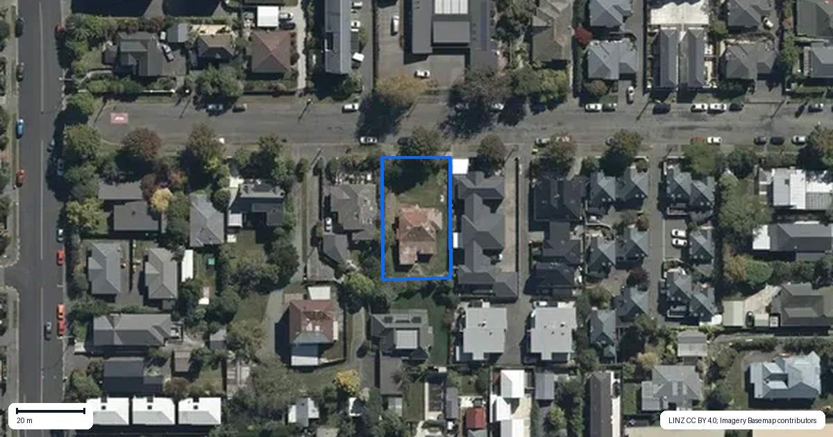 Property context map for 20 Eversleigh Street, St Albans, Christchurch