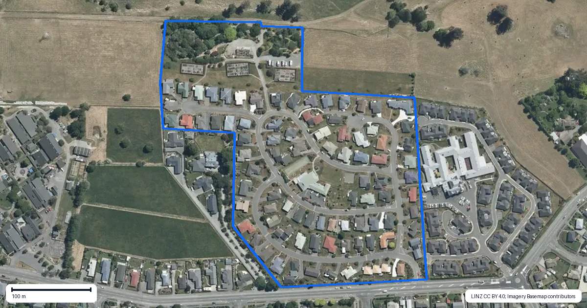 Property context map for 18 Elloughton Crescent, Marchwiel, Timaru
