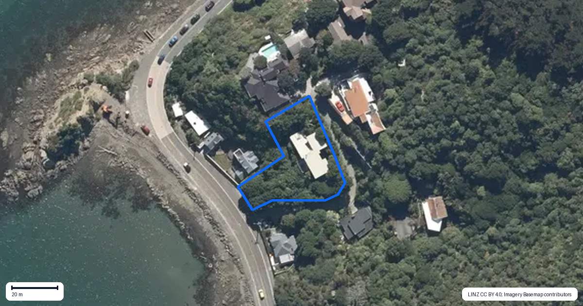 Property context map for 1 Rangiuru Road, Mahina Bay, Lower Hutt