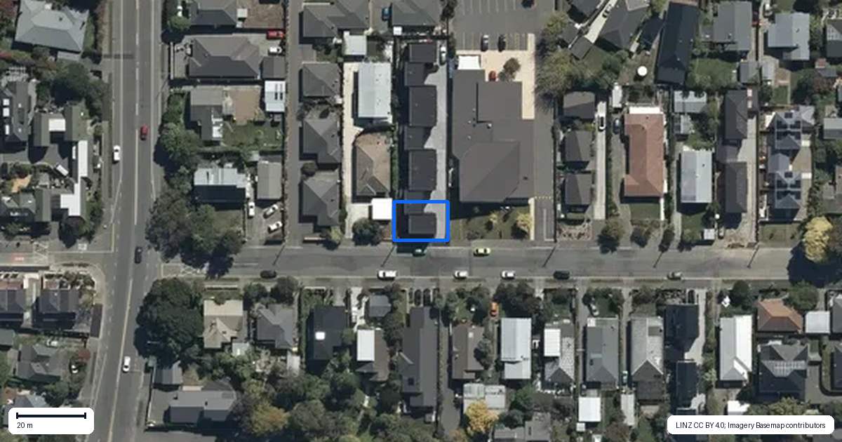 Property context map for 1/55 Cornwall Street, St Albans, Christchurch